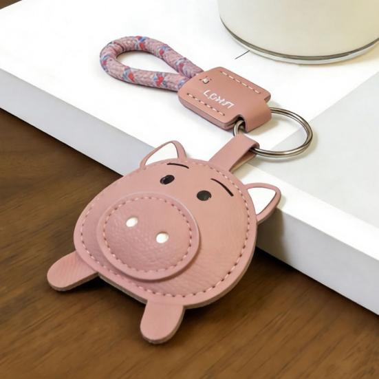 Keychain Pendant Imitation Leather 3D Piggy Shape Key Pendant with Metal Ring Anti-Slip Lanyard Bag Charm Accessory