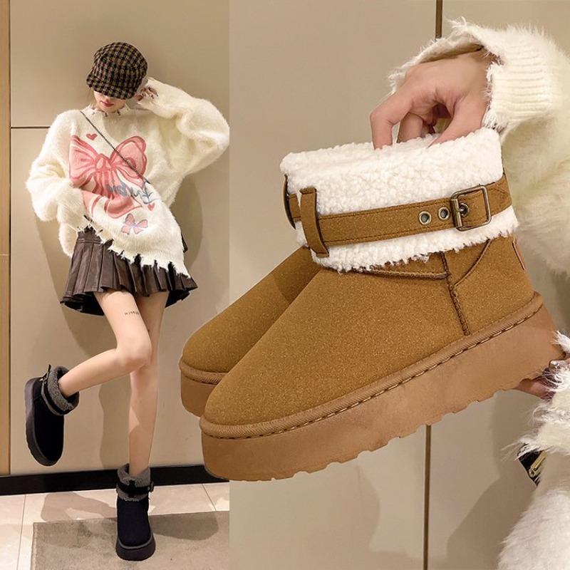 Large Size Fluffy Snow Boots for Women's Autumn and Winter New Velvet Thickened Large Cotton Warm Cotton Shoes Cotton Boots for Women