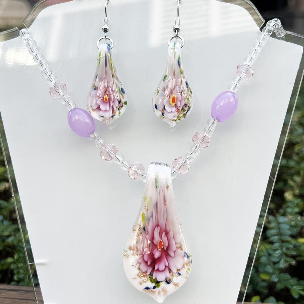 Water Drop Flower Beaded Necklace & Earring Set - Versatile Women's Jewelry Accessory