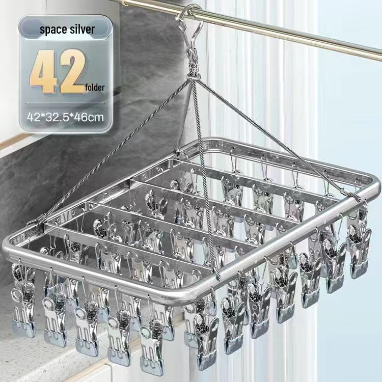 Aluminum Alloy Windproof Sock Drying Rack with Multi-Clip and Stainless Steel Underwear Hanger
