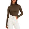 Yousheng Women Bottoming Tops Slim Fit Stacked Collar Long Sleeve Solid Color Pullover Shirt Elastic Jumper Daily Wear