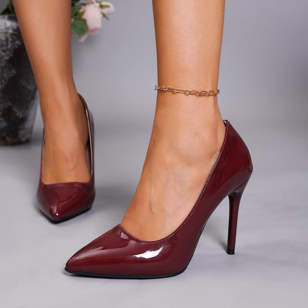 New Patent Leather Pointed Toe Stiletto Heel Shoes, Luxury Elegant Women's Pumps, Size 34-43