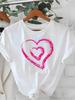 Unisex Casual Short Sleeve Tshirt Fit Crew Neck Pink Heart Print Tshirt Everyday Wear Playful Design Daily Top Clothing