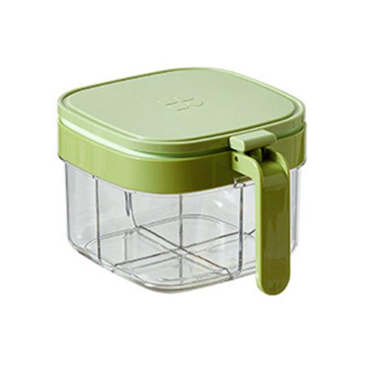 

Multi-Compartment Spice Organizer with Spoon Clear Lid Stackable Seasoning Container for Salt Sugar Pepper BPA-Free Space-Saving Kitchen Storage for зелений