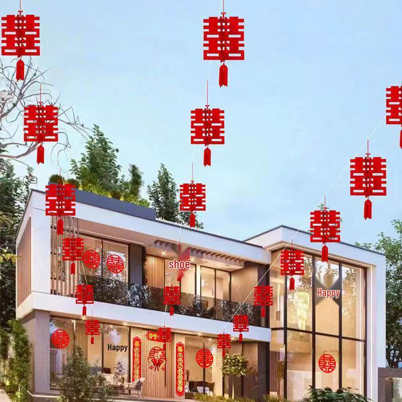 Big Red Festive Honeycomb Wedding Lanterns - Small Plastic Paper Hanging Decorations for Chinese Weddings and Courtyard Decor.