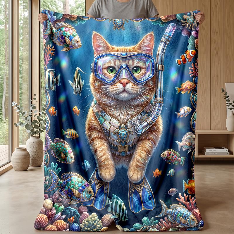 Underwater Cat Adventure 6 Theme blanket Lightweight Warm Flannel Blanket Decorative Throw Blanket for Home Decoration