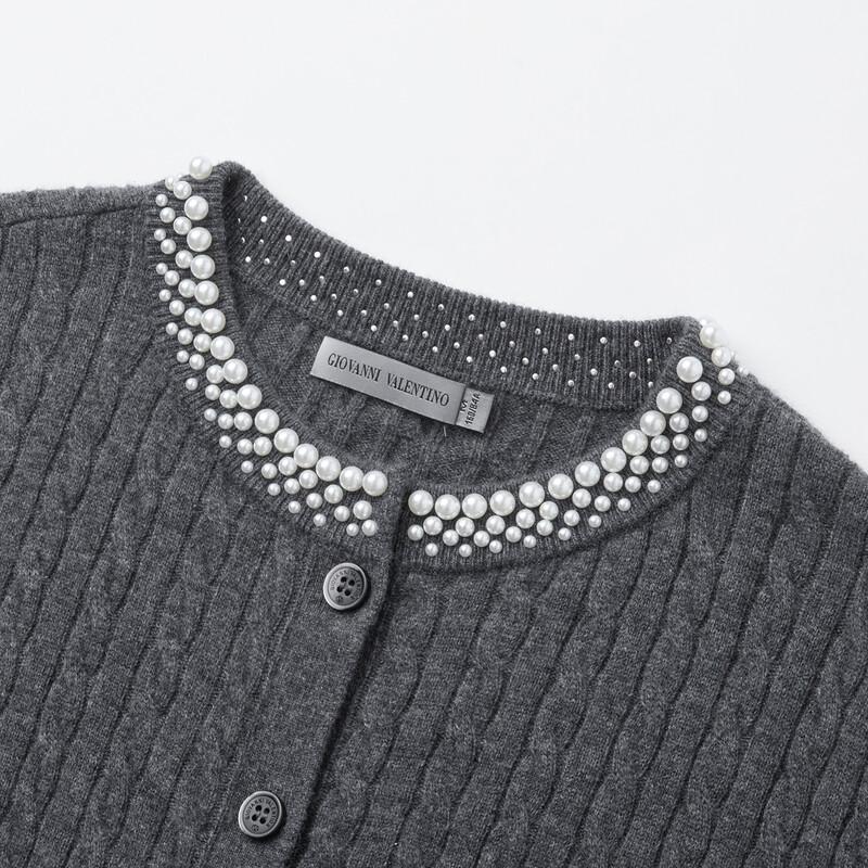 GIOVANNI VALENTINO Women's Pearl Collar Cable Knit Cardigan