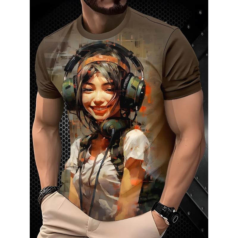 T-shirt da uomo con stampa 3D a maniche corte con scollo rotondo, maglione top casual