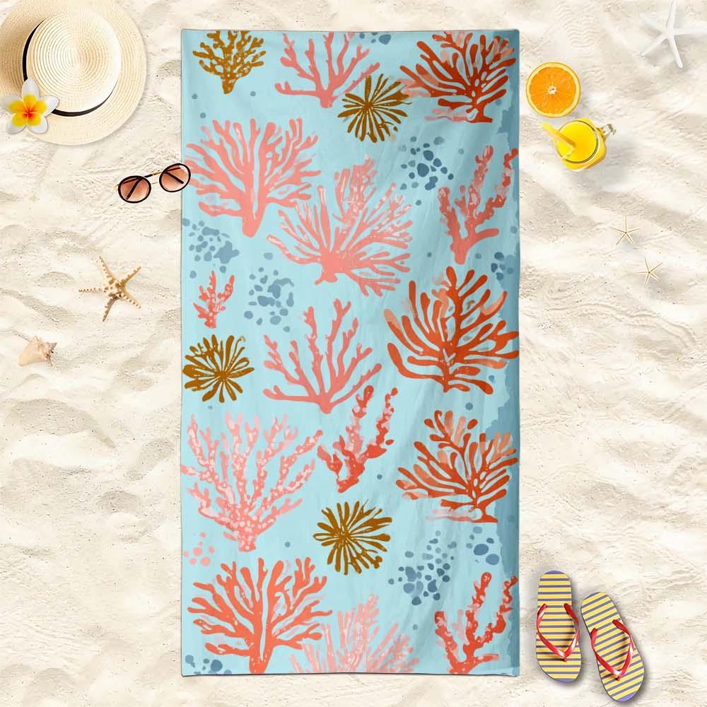 

1PC Coral & Exotic Ocean Print Beach Bath Towel, Ideal for Pool, Yoga, Picnic and Camping W40*H60(CM)