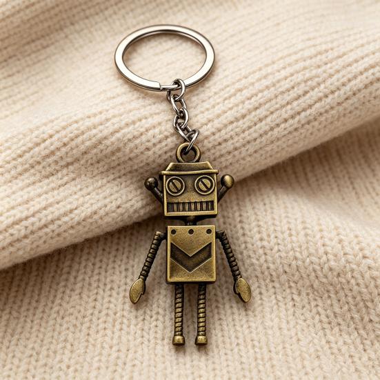 Keychain Pendant Retro Robot Design Movable Joint Swinging Limbs Decorative Key Ring Backpack Accessory