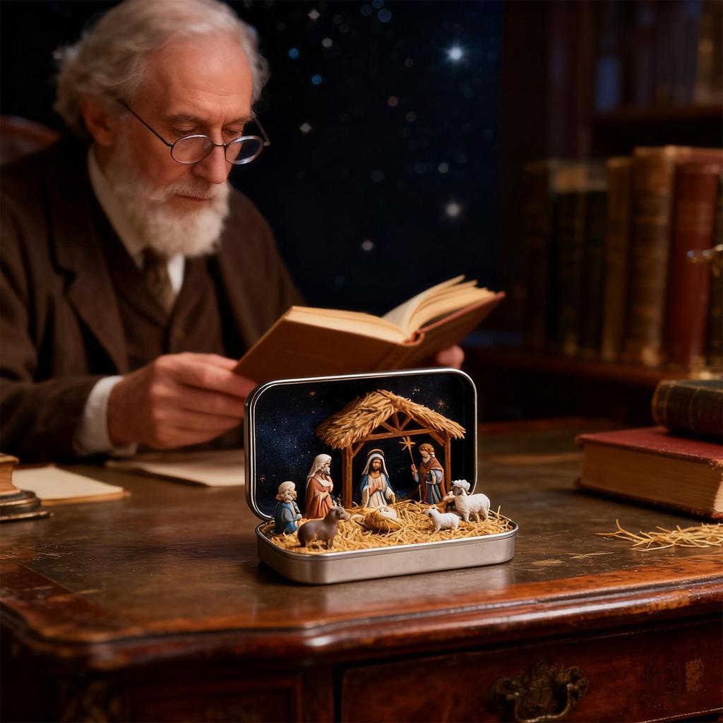 Christmas Nativity Scene Set In a Tin Box Handmade Pocket Size Nativity Scene Gift Iron Box Resin Nativity Scene Set