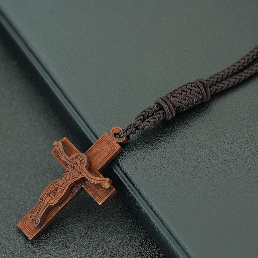 5 Styles Christian Jesus Cross Pendant Necklace Men Premium Selected Dark Brown Rope Chain Meditation Healing Neck Accessories