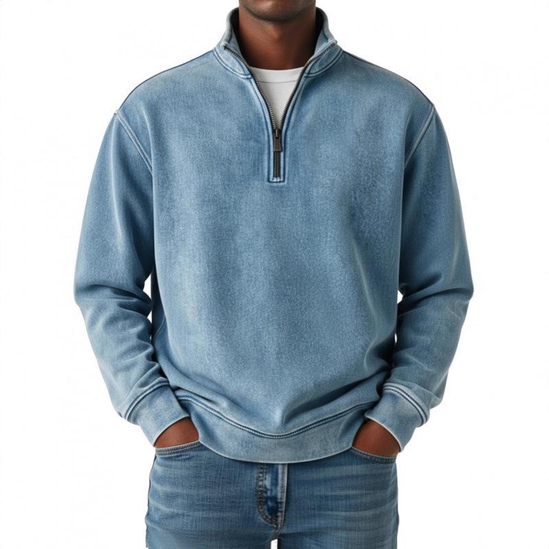 2025 European Style Men's 3D Print High Collar Half-Zip Hoodie for Spring/Autumn