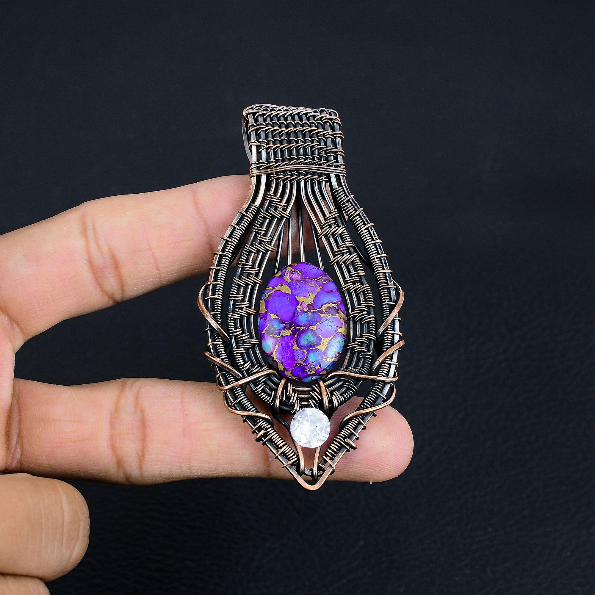 

Purple Copper Turquoise Pendant, 999 Copper Wire Wrapped Jewelry, Gemstone Pendant, Gift For Her Handmade Dainty Jewelry 3.14 Inches