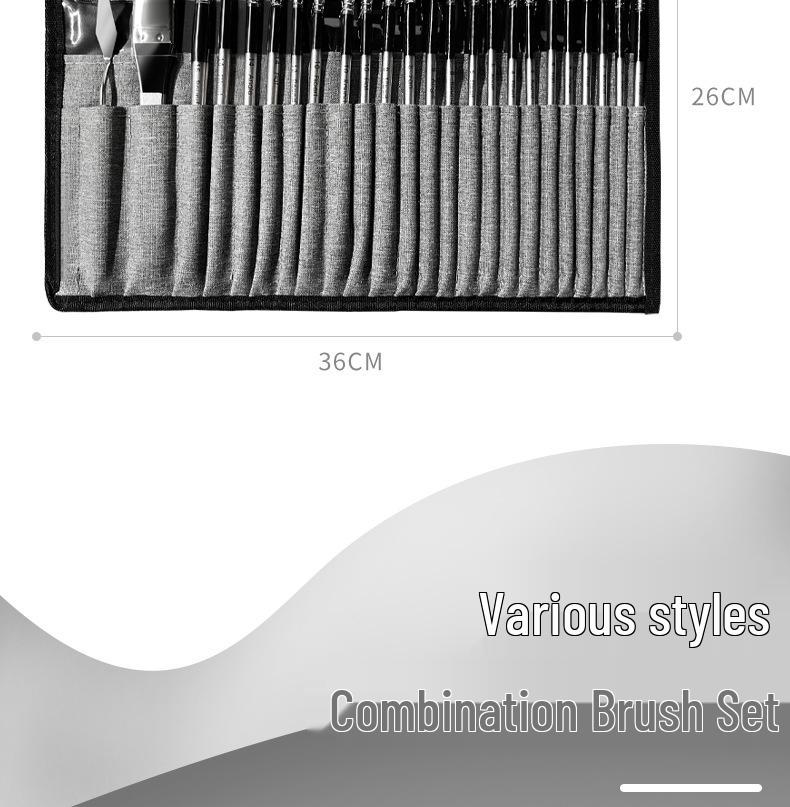 24-Piece Nylon Paint Brush Set with Canvas Roll-Up Case for Gouache, Watercolor, and Oil Painting