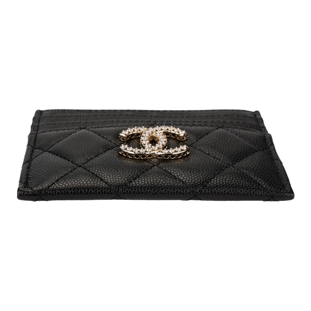 CHANEL 25S classic brand logo  diamond pattern design  grainy leather  card holder  women's style  black