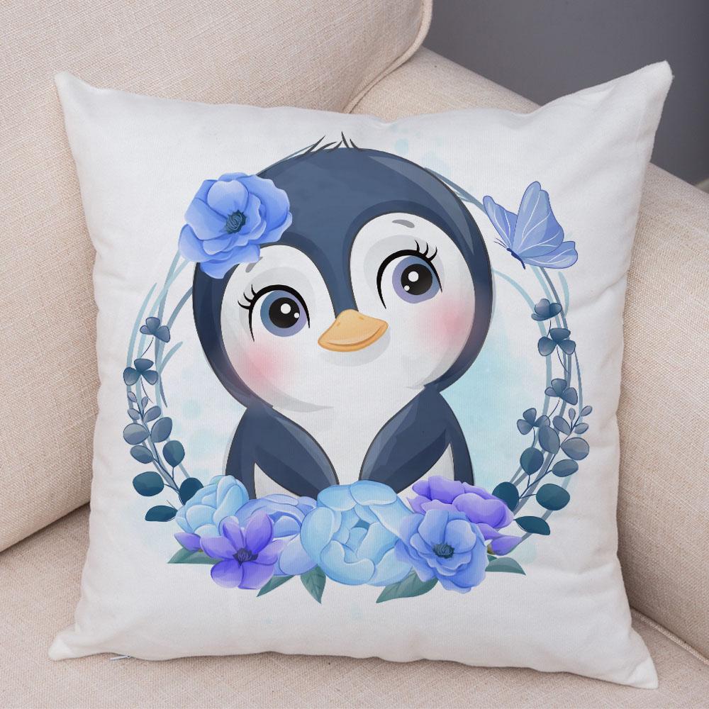 Cartoon Bird and Leaves Pillow Case Decor Cute Animal Lion Cushion Cover for Children Room Sofa Home Plush Pillowcase 45x45cm