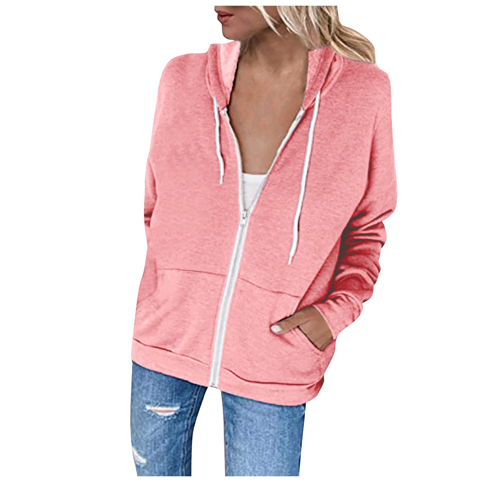 

Женская толстовка с капюшоном на молнии и длинными рукавами, карманная куртка, куртка S розовый