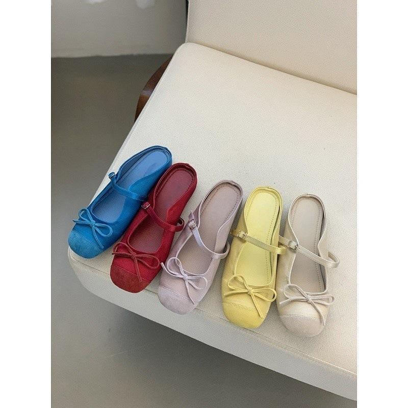 Gentle little red ballet style bag head half slippers women's 2025 spring and summer new bow retro Mary Jane shoes