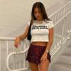 O-Neck Crop Tops Women Summer Fashion COWGIRL Print Casual T Shirts Basic Sexy Streetwear Brown Short Sleeve Picnic Ins