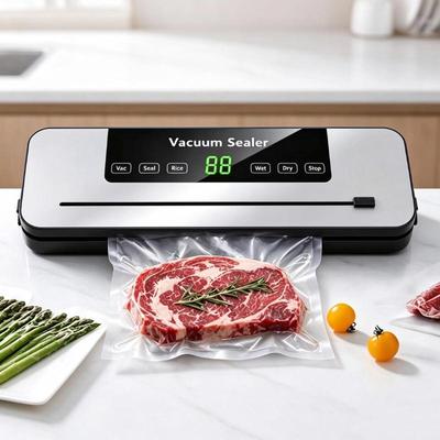 1Set Kitchen Food Storage Seal Electric Vacuum Sealer Built-In Cutter Touch Button Dry/Wet Food Sealing Vacuum Packaging Machine