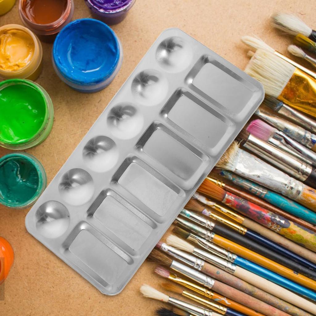 2pcs Stainless Steel Palette Watercolor Pigment Trays Color Mixing Plates Makeup Mixing Palette Watercolor Drawing Paint Trays Metal Pigment Plates