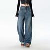Women's High Waist Wide Leg Retro Scimitar Jeans - Deep Blue, Versatile Spring & Autumn