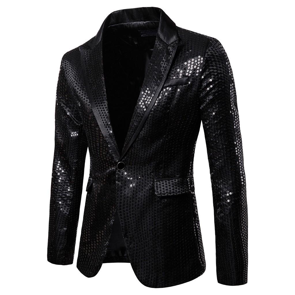 Charm Men's Casual One Button  Fit Suit  Coat Jacket Sequin Party Top