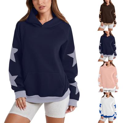 Modisches Plug-in-Sweatshirt-Oberteil mit Kapuze und Sternen-Farbblock für Damen