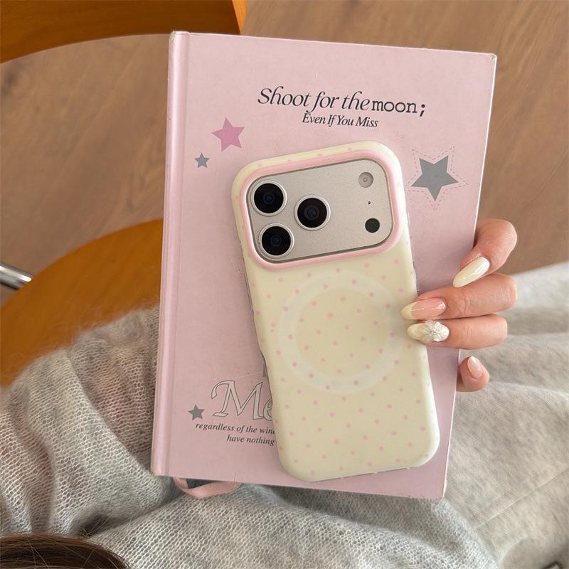 Spring Polka Dot Magnetic iPhone 17/16 Pro Max/15/14 Case - High-End Girly Design iPhone 17 Pro Max