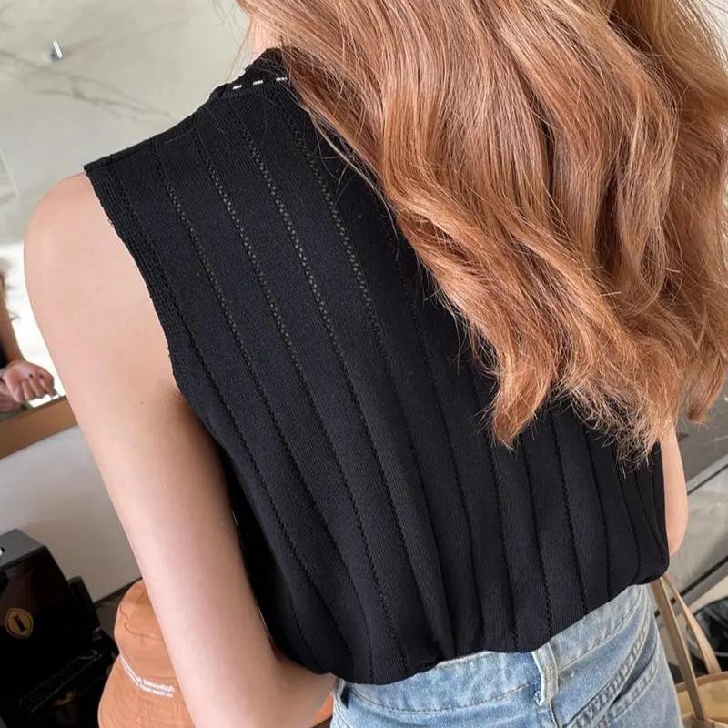 WTEMPO Versatile O-Neck Sleeveless Knitted Tank Tops with Buttons Women's Spring Summer Large Size Solid Color Casual Camisole Vests