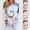 Women Tie- Gradient Contrast Color Long Sleeve Top Pullover Sweatshirt