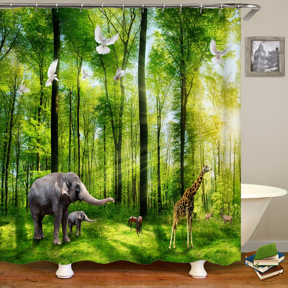 Natural Scenery Shower Curtain Set Forest Waterfall Spring Landscape Home Bathtub Decor Waterproof Polyester Bathroom Curtains