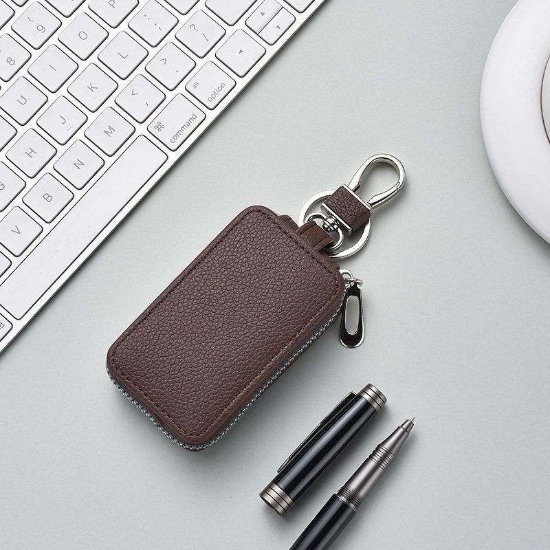 Leather Car Key Holder Pouch Men's and Women's Universal Zipper Keys Bag Organizer Gift High-end Car Key Case Cover Key Wallet