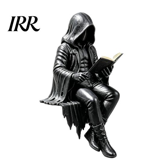 Zittend Magere Hein Model Gotische Dark Fantasy Figuur, Lezend Met Kap Standbeeld, Halloween Beeldje Hars Skelet voor Boekenplank Huis