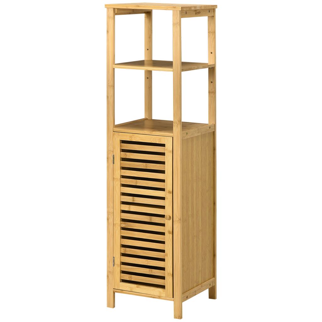 Bathroom Shelf, Cabinet Compartment with Louvered Door, Adjustable Shelves, Bamboo, approx. 33 x 30 x 120 cm