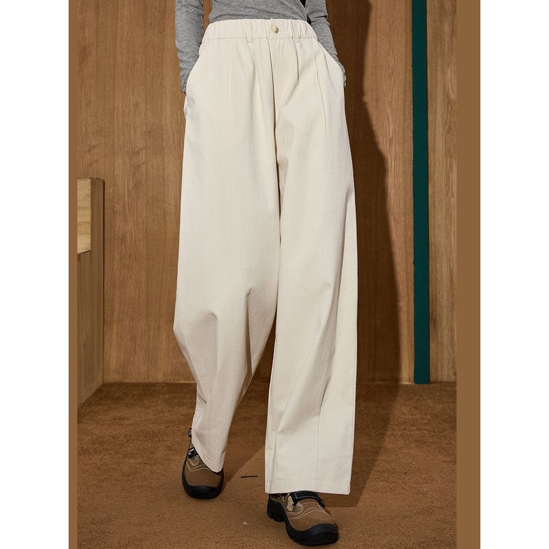 Coolhut Spring and Autumn New Pure Cotton Off-White Age-Reducing Casual Pants Slimming Versatile Loose Women's Cocoon-Shaped Pants Long Pants