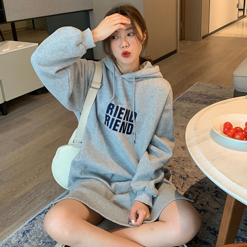 

Толстовка средней длины для женщин в корейском стиле, полосатое платье с длинными рукавами для женщин зимой в корейском стиле, свободное и утягивающее выше колена One size