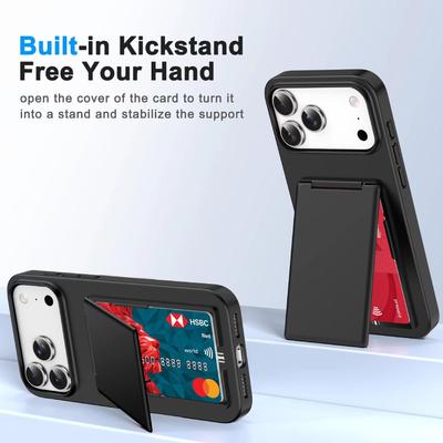 iPhone17 Card Holder Stand Case: Skin-feel, Frosted, Drop-proof Protective Cover for Apple 16 Pro Max