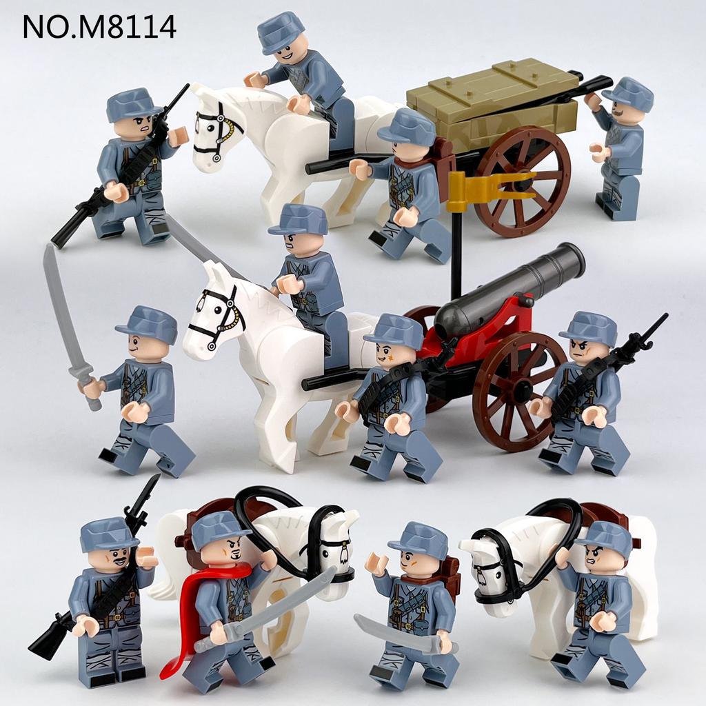 Eighth Route Army Assembly Number M8181 Children Assemble Small Particles Building Block Toy Carriage Sandbag Machine Gun