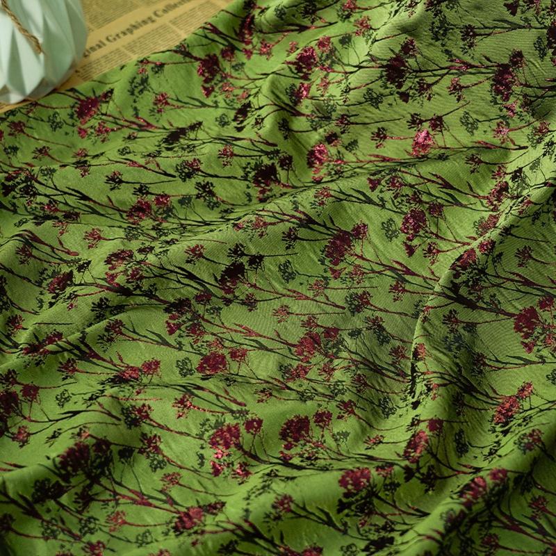 Bronze Gold Thread Green Jacquard Floral Fabric Spring Autumn Decorative Fabric for DIY Bags Dresses Skirts Coat