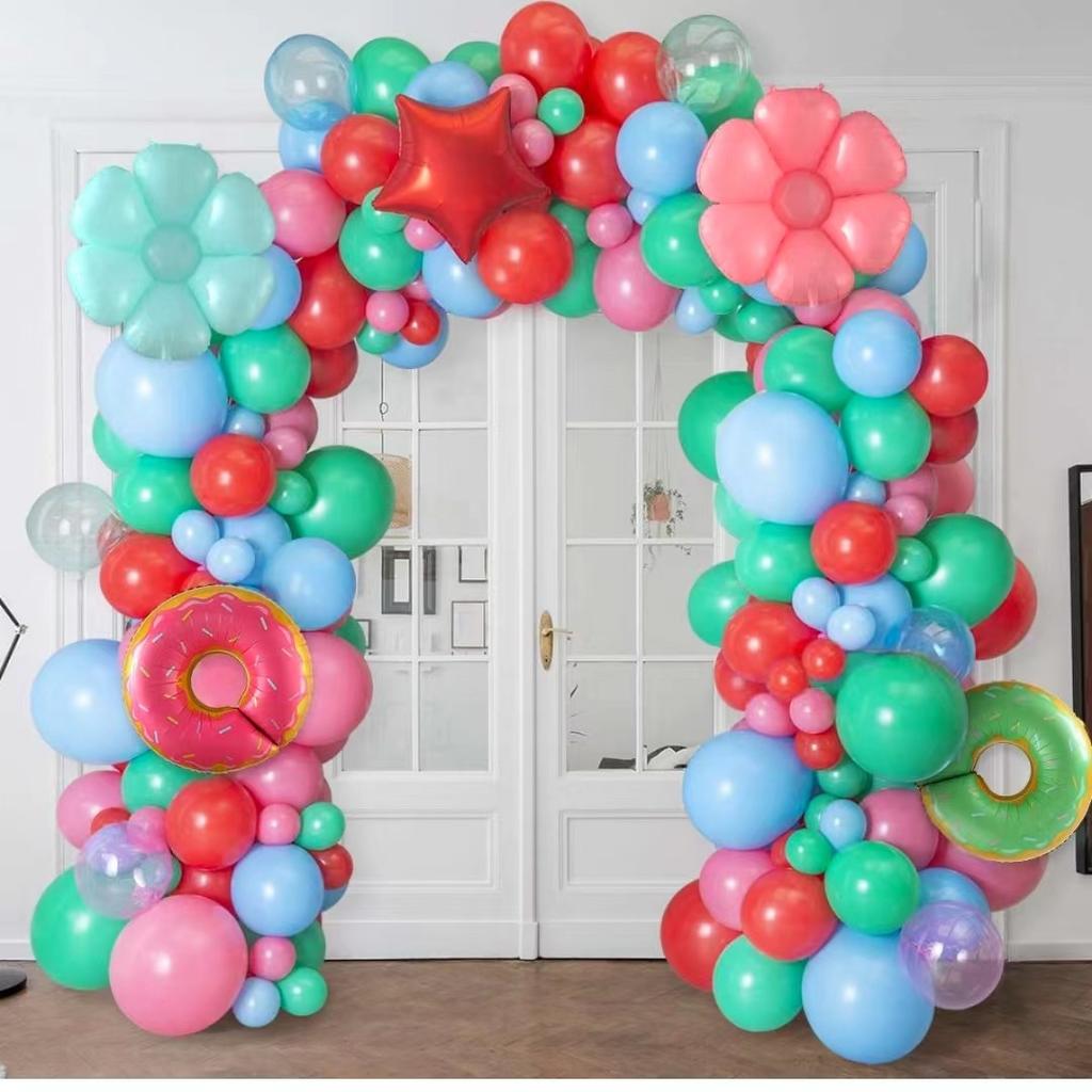 Summer Donut Candy Balloon Set Little Daisy Children'S Birthday Donut Themed Aluminum Film Balloon