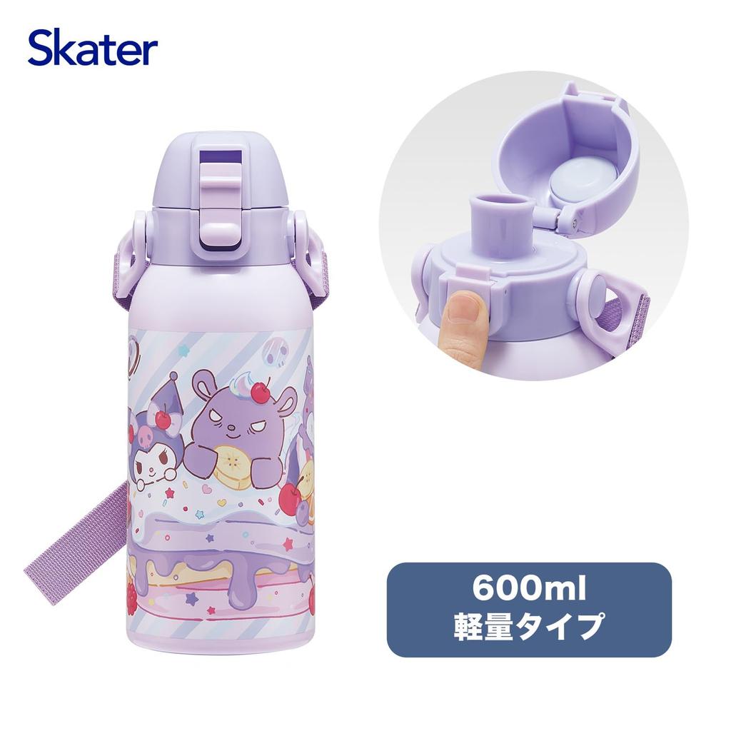 Skater Wasser Sanrio Kuromi Ausgefallene Snacks für Edelstahl Sport Kinderflasche, 600ml, & Süßigkeiten, Mädchen, Isoliert, Stahl, Leicht, Flasche, STCH6-A