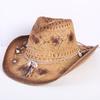 Popular sombrero de vaquero occidental hueco clásico europeo y americano, moda para hombre y mujer, sombrero de paja transpirable para vacaciones, protección solar