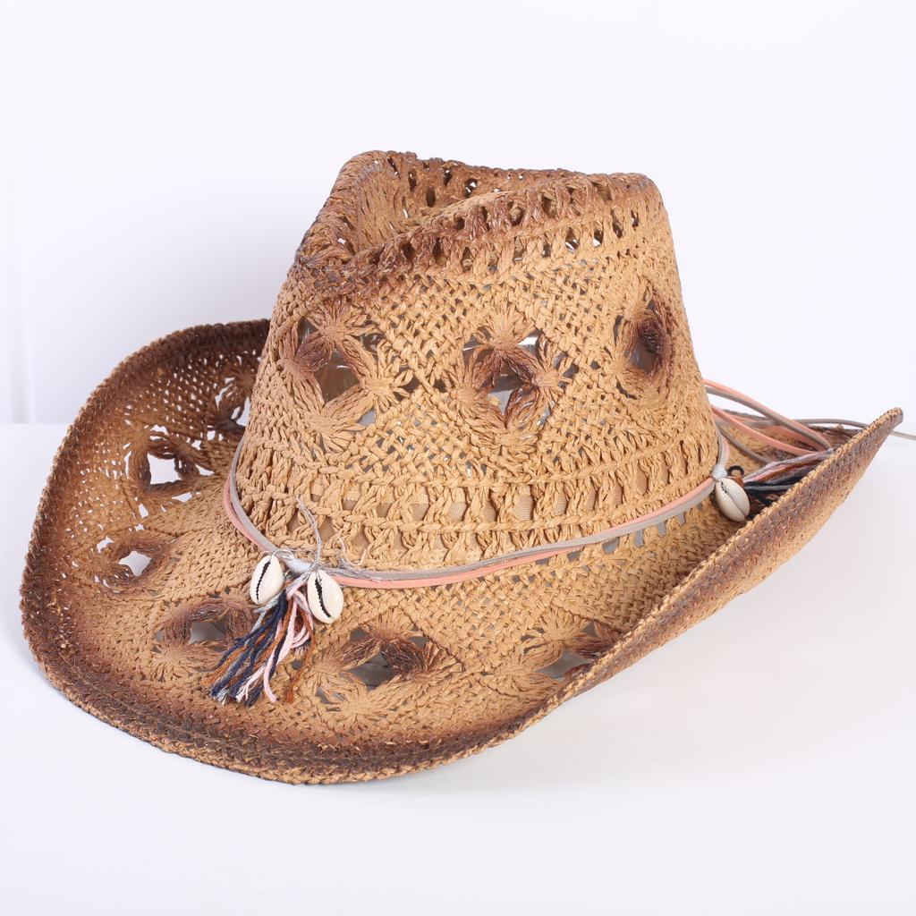 Popular sombrero de vaquero occidental hueco clásico europeo y americano, moda para hombre y mujer, sombrero de paja transpirable para vacaciones, protección solar