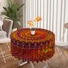 1 Piece Circular Tablecloth With Green Red Flower Waterproof Colorful Terrace Table Cover Multi-Purpose 63 Inch Totem Tablecloth
