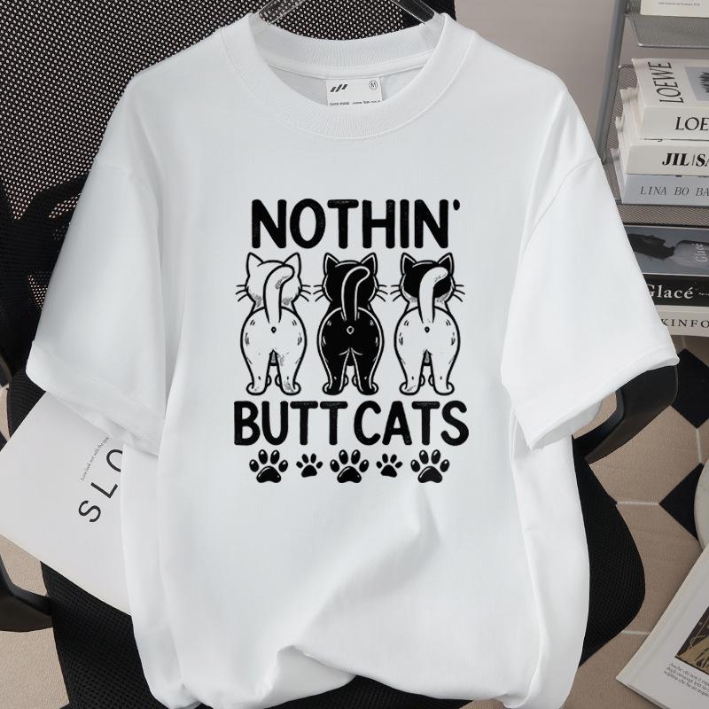 Trendiges Grenzüberschreitendes Katzen-Print-T-Shirt, 260g Reine Baumwolle, Kurzarm, Einfach 1002-45