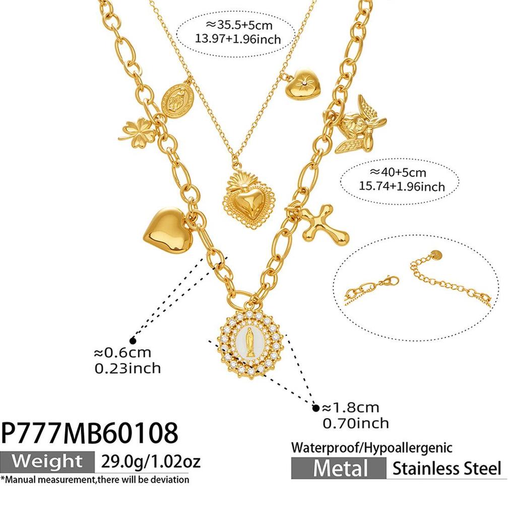Summer Beach Series: DIY Stainless Steel Pendant Necklace - Cross, Heart, Flower, Queen Card, Zircon Clavicle Chain