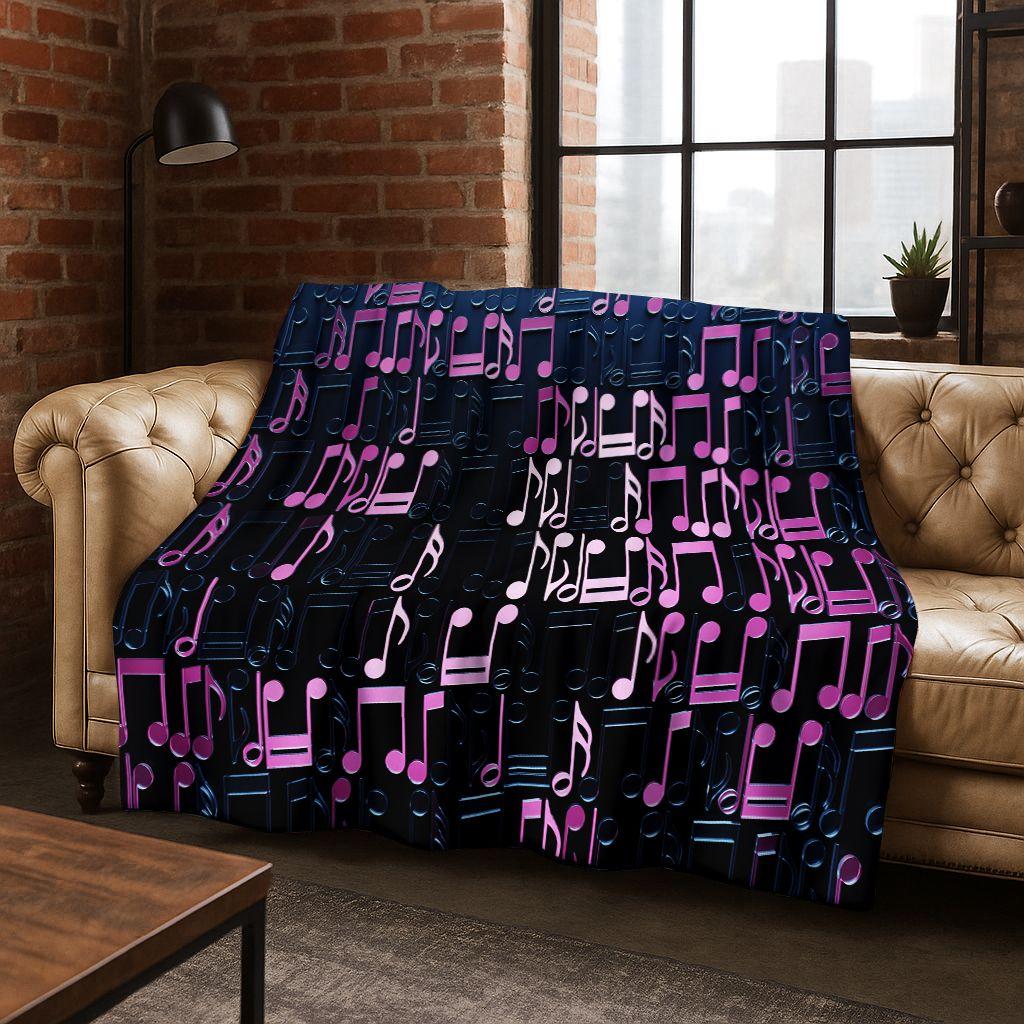Tanzende Musik Musikalische Note Instrument Cartoon Flanell Decke, Gemütliche Weiche Überwurfdecke für Zuhause Schlafzimmer Bett Sofa Abdeckung Geschenk Kind