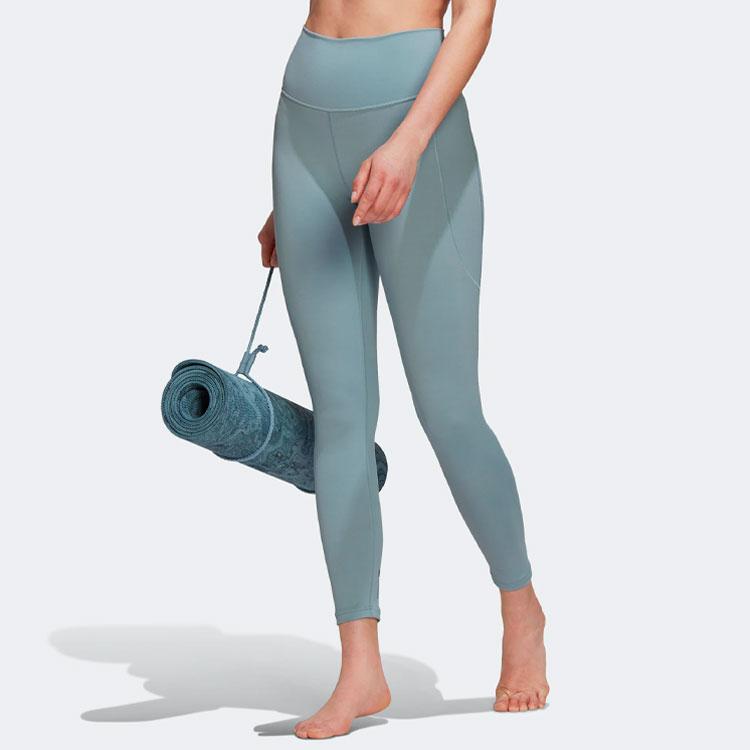 Adidas Yoga Studio 7/8 High-Waisted Slim Fit Cropped Fitness Pants Women Bottoms Blue HC6639